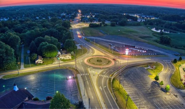 Traffic circle at night